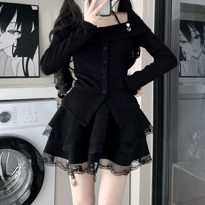 一字肩针织衫女修身小众高级感