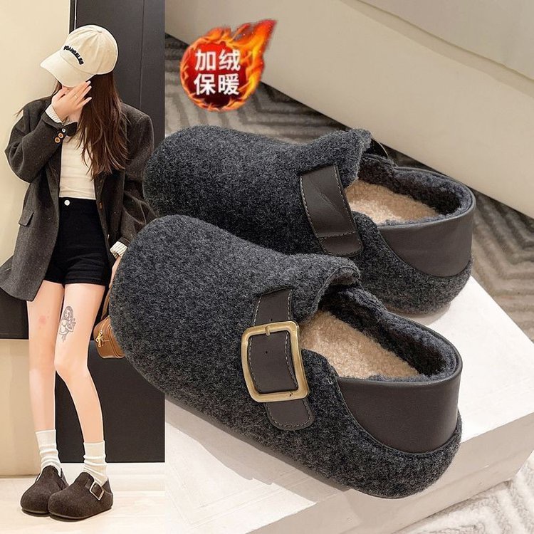 品牌内增高5cm两穿毛呢勃肯鞋女