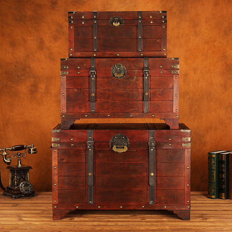 复古床底整理带锁橱窗道具储物箱