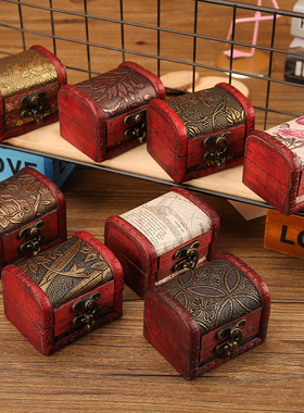 复古小木盒ins风首饰盒带锁耳饰戒指手饰品收纳盒百宝箱结婚礼盒