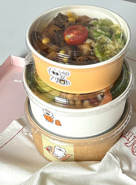 加厚快餐打包盒一次性野餐圆形泡面纸碗水果沙拉碗便当牛皮纸饭盒