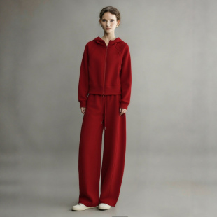 休闲两件套 过年穿搭一整套加绒卫衣弯刀裤 红色运动套装 女2026冬季