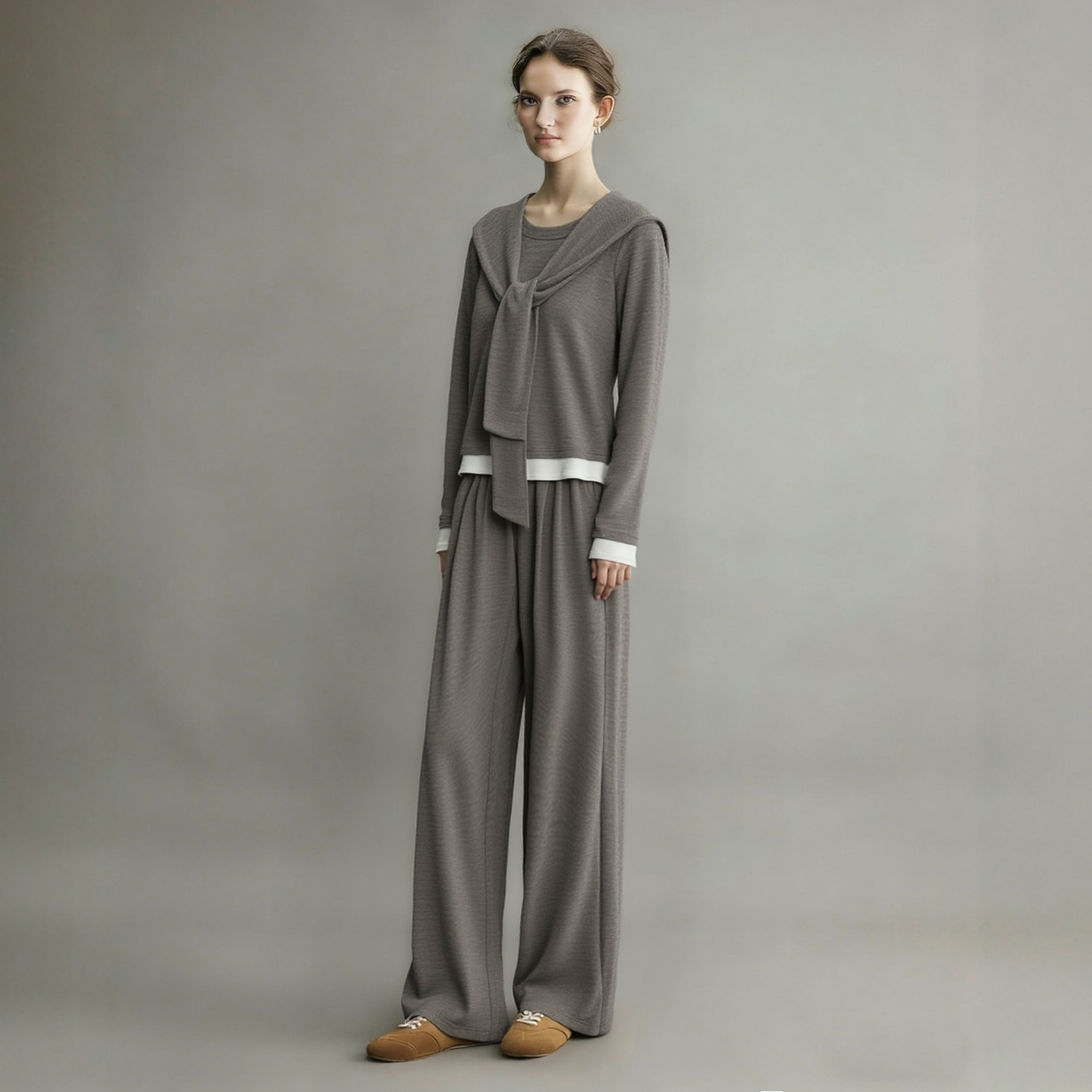 韩系高级感穿搭套装女2026春季绝美休闲运动慵懒风披肩T恤三件套