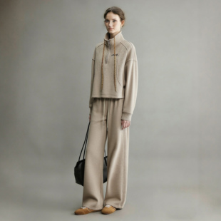 登山运动服套装女2026新款加绒加厚休闲宽松立领卫衣阔腿裤两件套