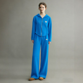 蓝色连帽卫衣阔腿裤 新款 休闲两件套 女2026春季 韩系独特超好看套装