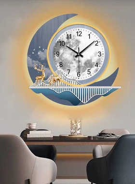 轻奢餐厅钟表装饰画客厅家用静音时钟挂墙挂画led发光时尚石英钟