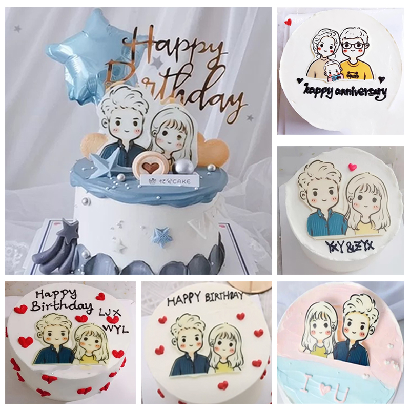 巧克力转印纸 网红ins情侣卡通小孩七夕蛋糕图纸 可来图定制