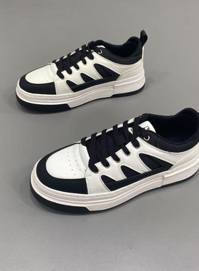 78402意尔康黑白熊猫板鞋春秋新款百搭透气运动休闲男士增高板鞋