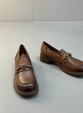 （2908）新款简约复古英伦风懒人一脚蹬真皮百搭乐福女鞋黑色皮鞋