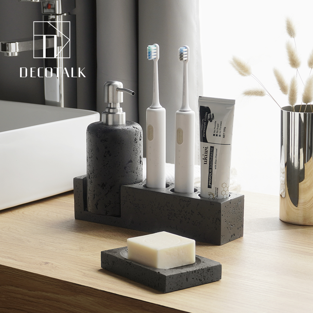 侘寂风砂岩洞石多功能电动牙刷架