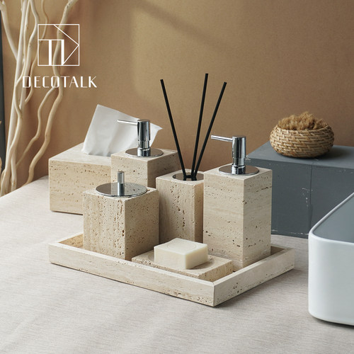 DecoTalk天然黄洞石卫浴洗漱套件