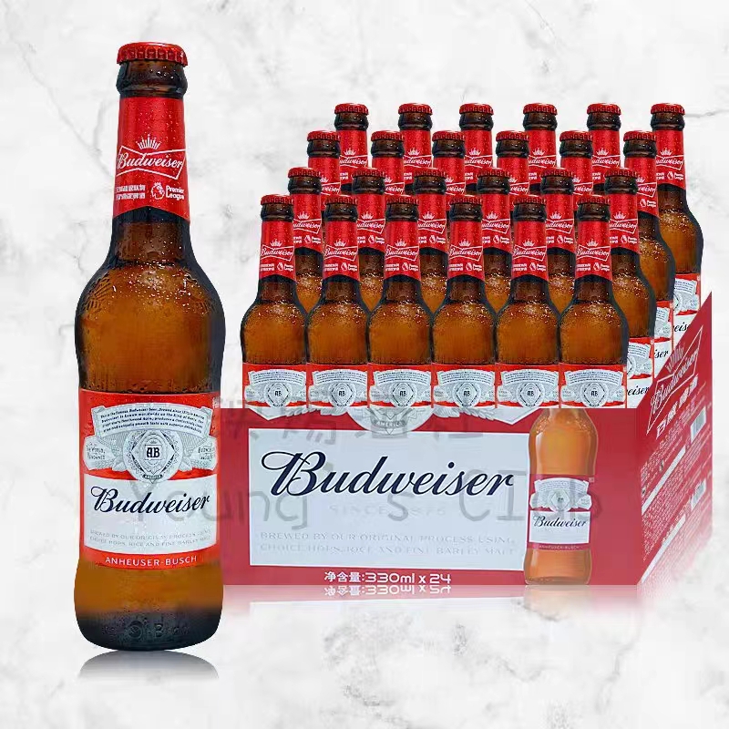 英国原装进口百威啤酒旋盖拧盖Budweiser啤酒300ML24瓶装小瓶整箱