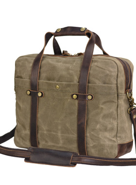 商务男士包包复古单肩包15.6寸电脑手提包防水帆布公文包斜挎包