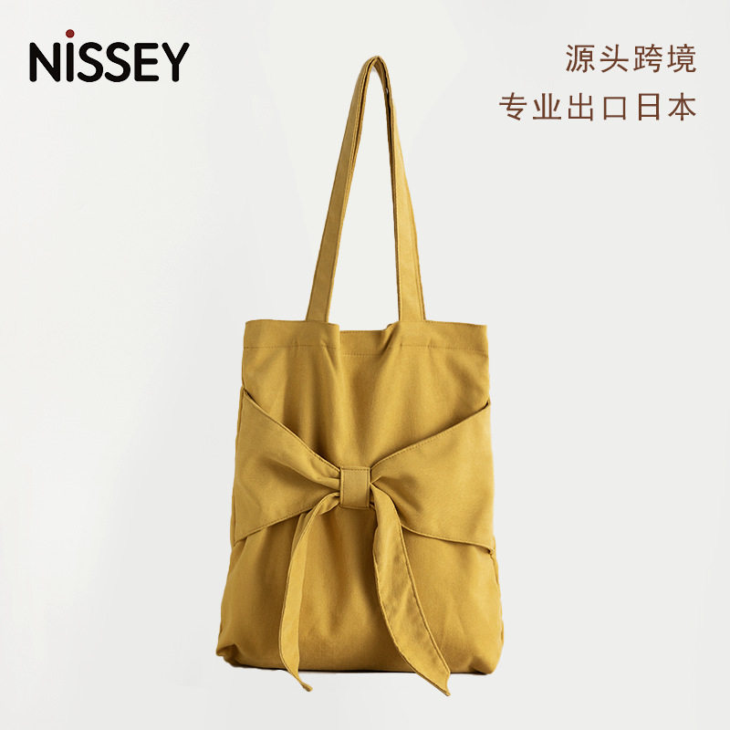 蝴蝶结托特包文艺单肩女包学生帆布包 小众設計大容量日系手提包