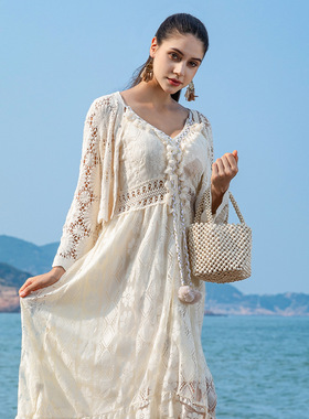 OLEI外贸木珠包手工编织包包女海边度假纯色水桶包欧美手提包