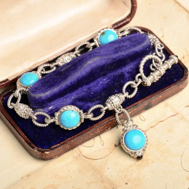 【SOLD】 庭院西洋古典首饰 925银天然绿松石原矿 星际风手链