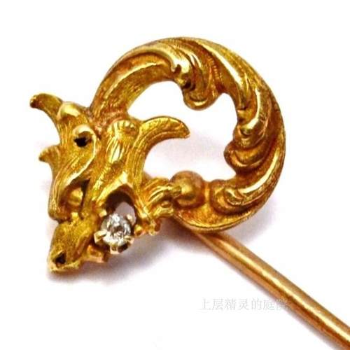 SOLD上层精灵的庭院∮维多利亚时14K金龙头天然钻石古董胸针发针