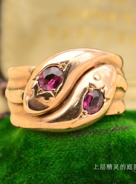 SOLD 上层精灵的庭院 维多利亚时代老金灵蛇指环 宝石古董金戒指