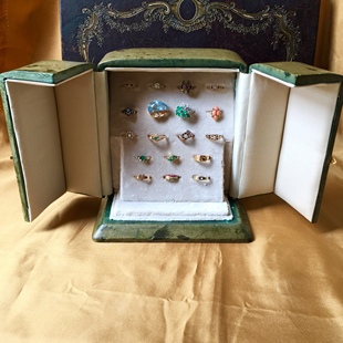 SOLD Antique西洋古董真皮双开门戒指盒Multi-Ring Box橱窗神器