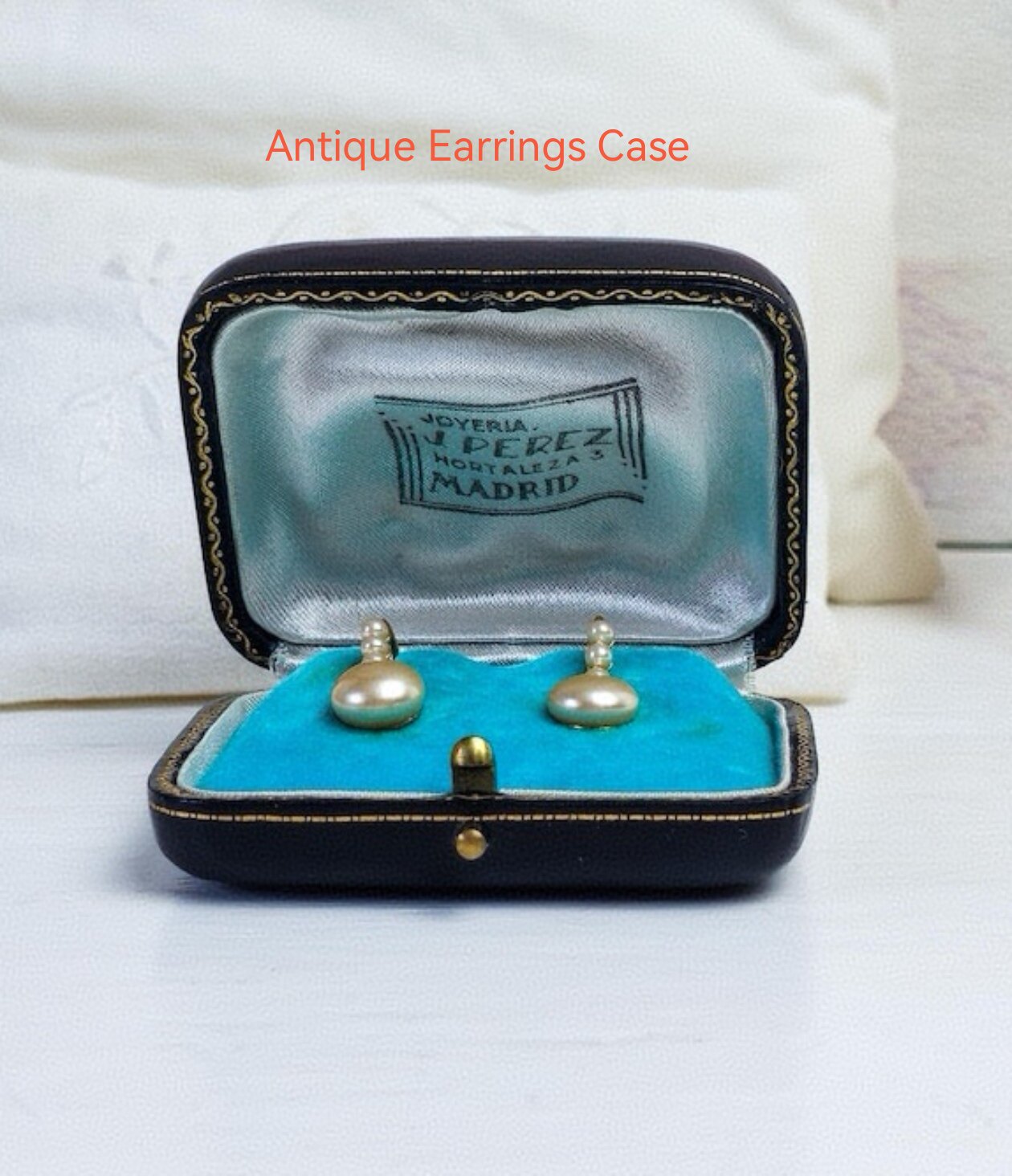 （稀有）Antique古董真皮耳环盒维多利亚时代真皮异形耳环盒