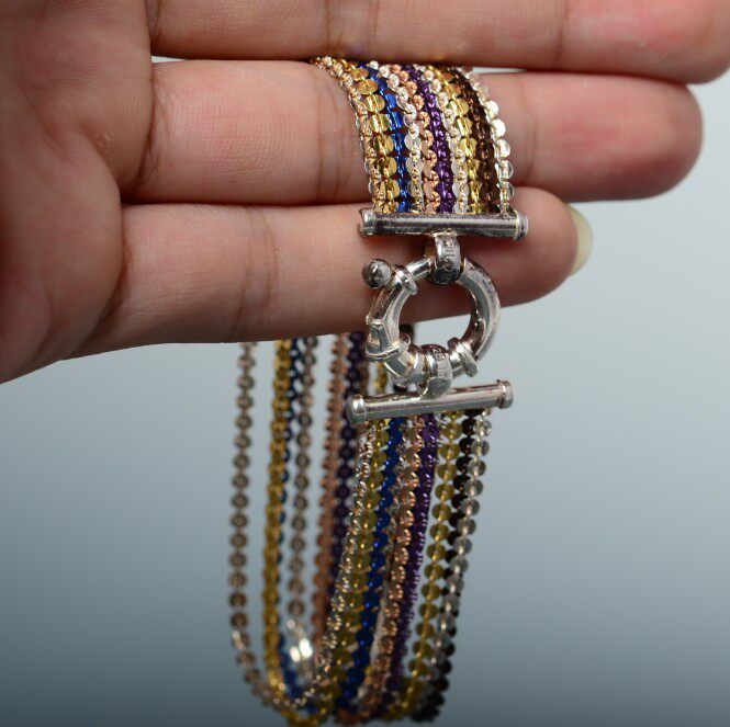 SOLD庭院西洋古董VTG ITYLY 波西米亚彩虹排链大蜗牛扣925银手链