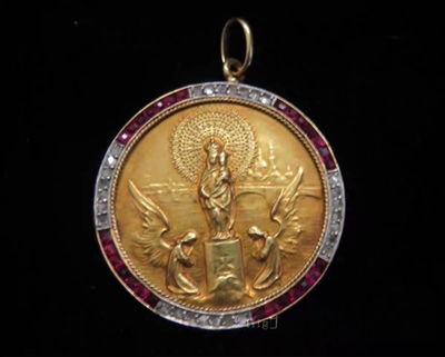 Art Nouveau法国古董高金吊坠双翼天使红宝石钻石唯美珠宝收藏级