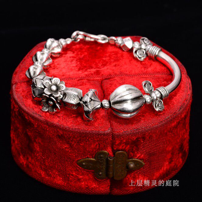 SOLD 西洋Vintage首饰 925银串珠甜美女孩手链个性手镯30.7g孤品