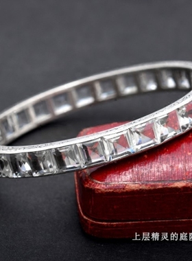 上层精灵的庭院∮维多利亚时代925银无缝排镶透明水钻古董VTG手镯