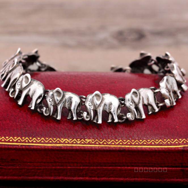 SOLD上层精灵的庭院∮海外设计师925纯银大象手链西洋Vintage首饰
