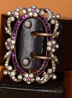 法国古董手镯 维多利亚古董纯银Paster全真皮宽版个性小众手镯