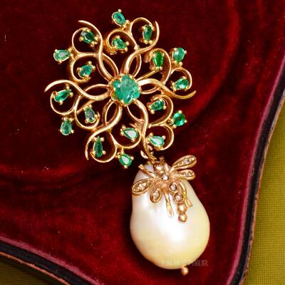 天然祖母绿胸针吊坠古董珠宝