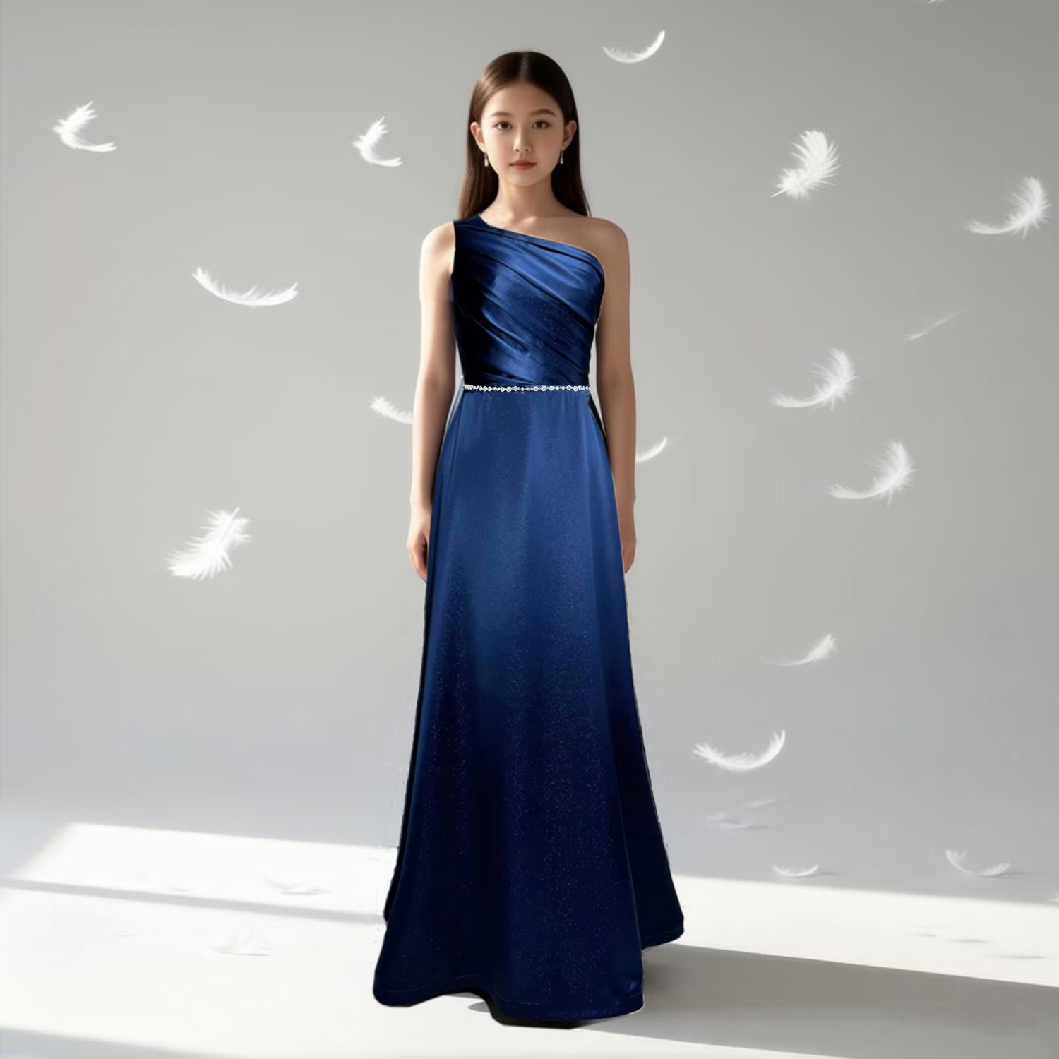 女童晚礼服模特走秀钢琴小提琴女孩生日超仙拉丁单肩表演服连衣裙