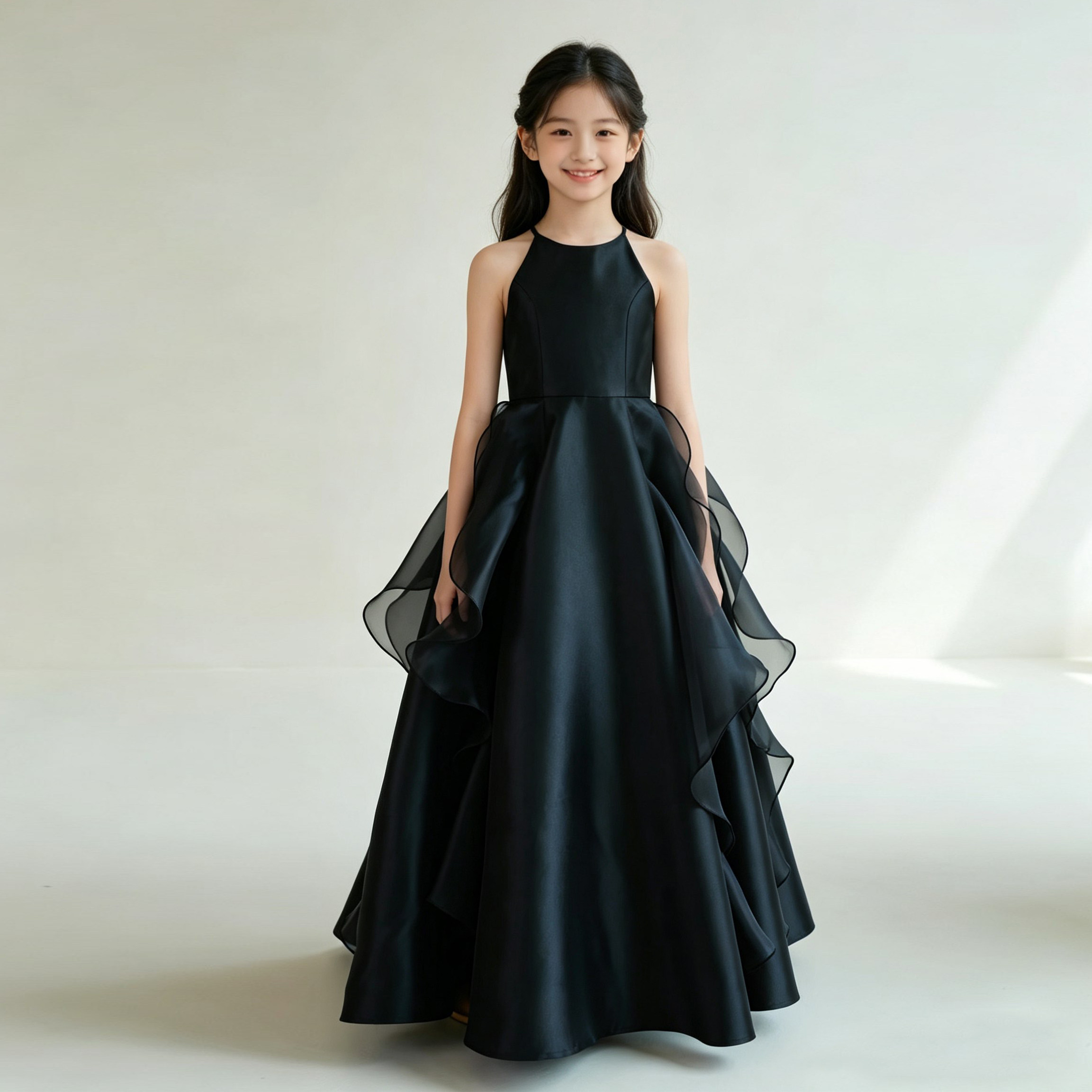 女童晚礼服模特走秀钢琴小提琴生日合唱黑色朗诵表演服洋气公主裙