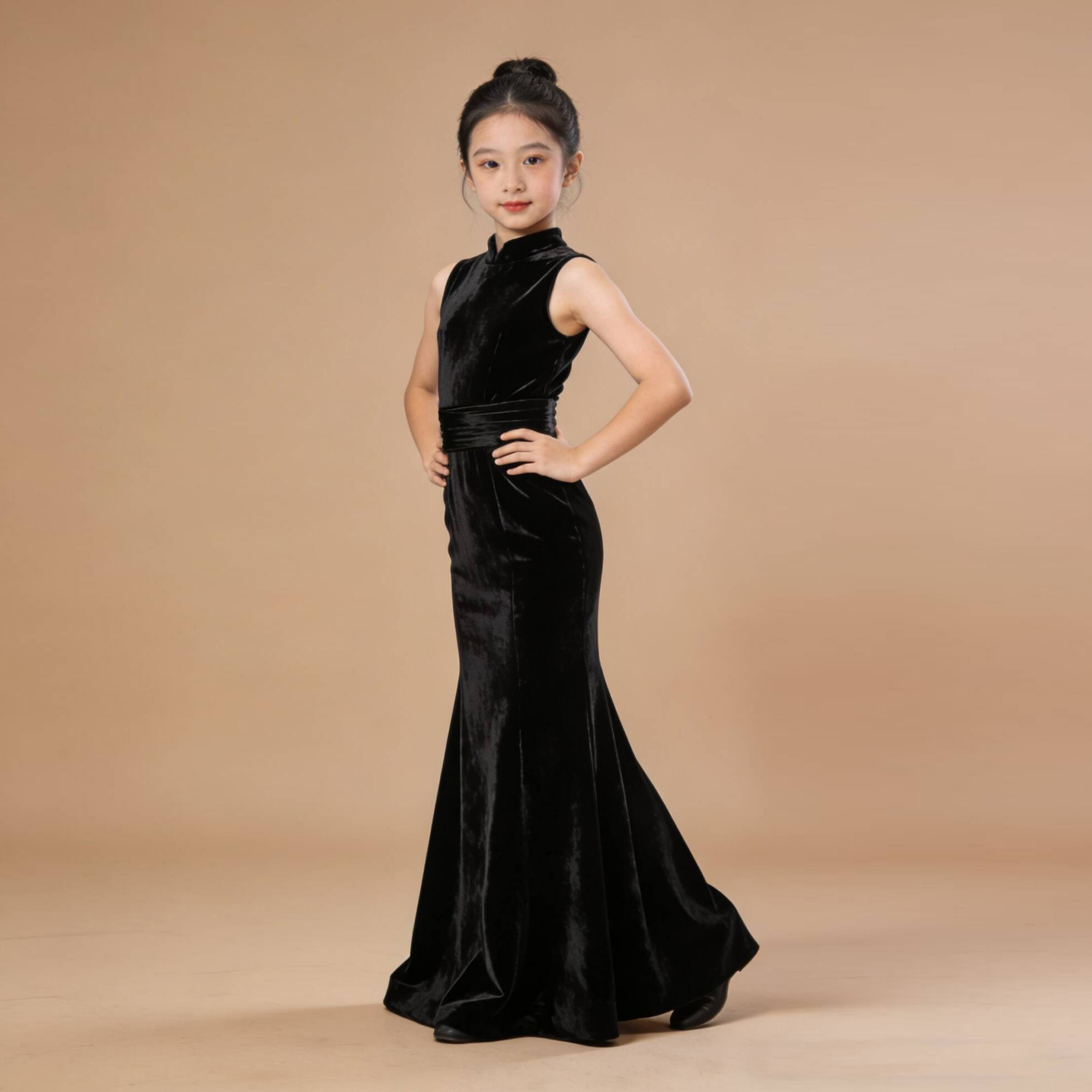 女童钢琴晚礼服宝宝生日派对礼服黑色法式主持人小提琴古筝演出服