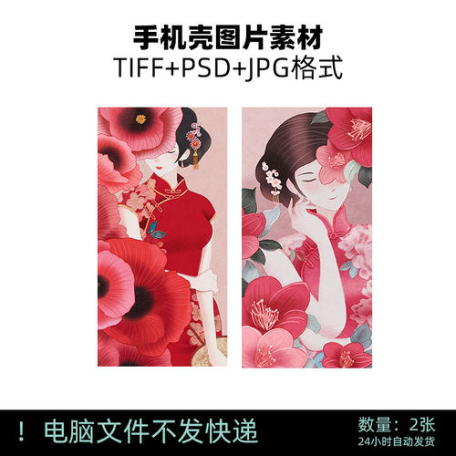 D45中国风旗袍女时尚复古花美人PSD分层TIFF新年手机壳素材图片