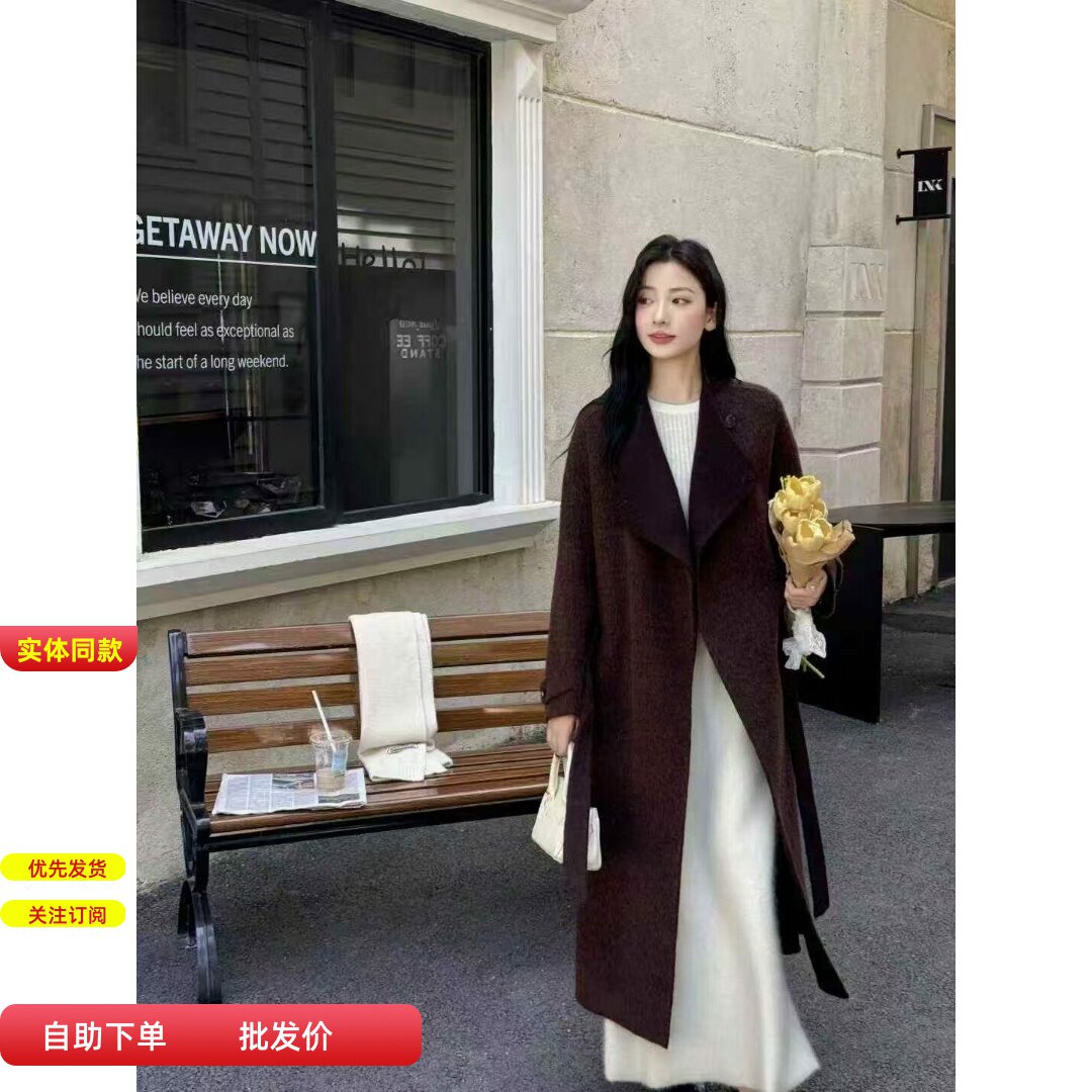 韩国2025秋冬立领苏丽双面羊绒大衣女时尚修身长款气质羊毛呢外套