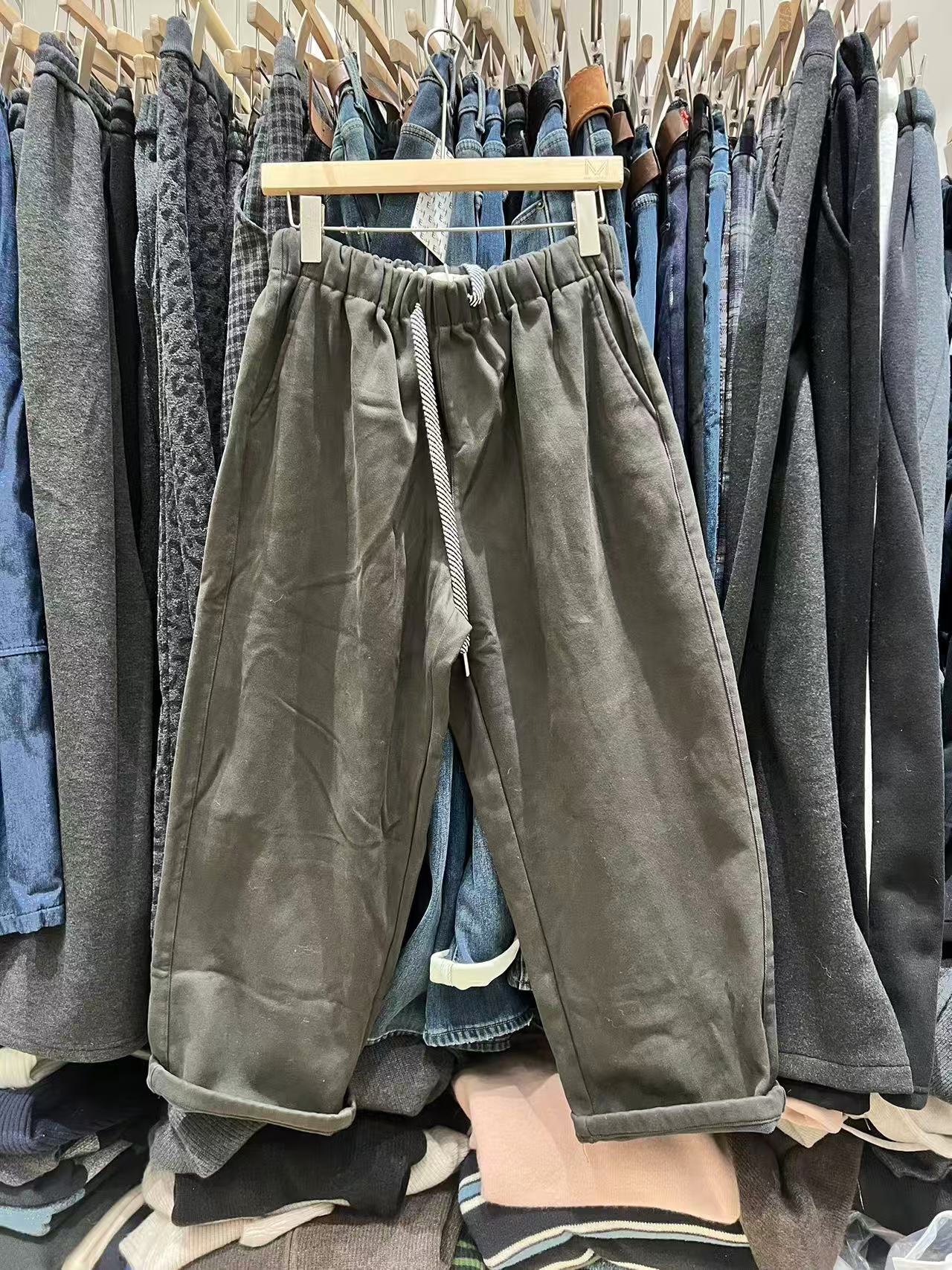 悦己ENJOY1567冬装韩版松紧腰抽绳宽松百搭加绒休闲哈伦萝卜裤女