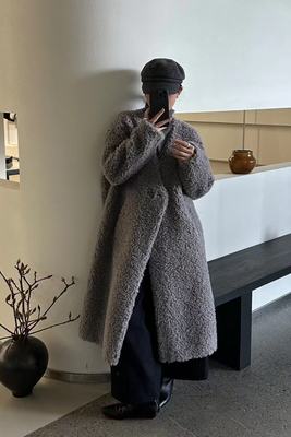 韩国2025冬装仿羊毛羊羔毛皮毛一体外套女长款宽松V领皮草大衣潮