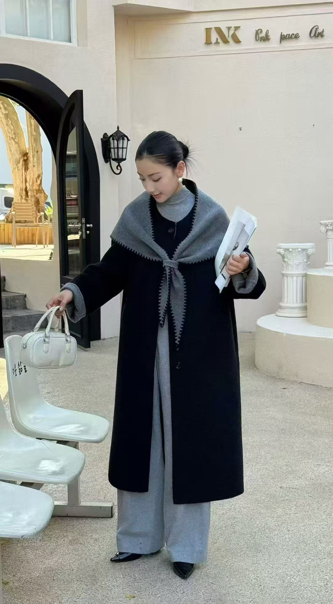 设计感围巾款双面羊绒大衣女2025冬装高端气质长款100羊毛呢外套