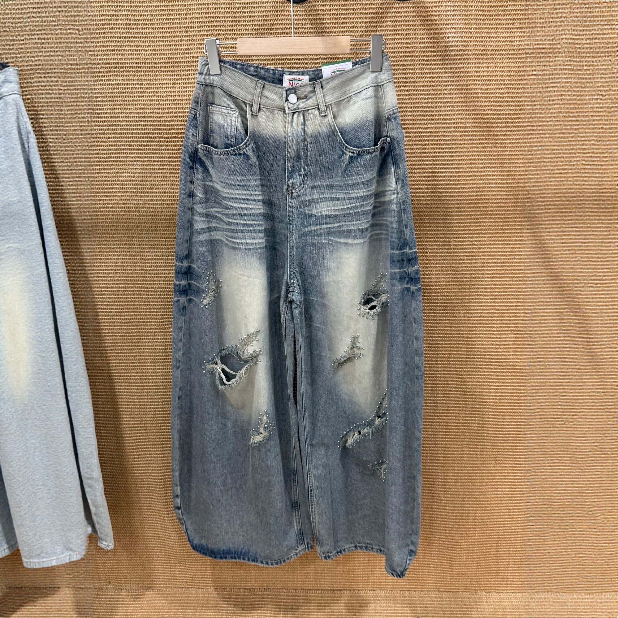 皇后HHMM55311夏装美式复古破洞显瘦宽松牛仔裤女休闲阔腿弯刀裤