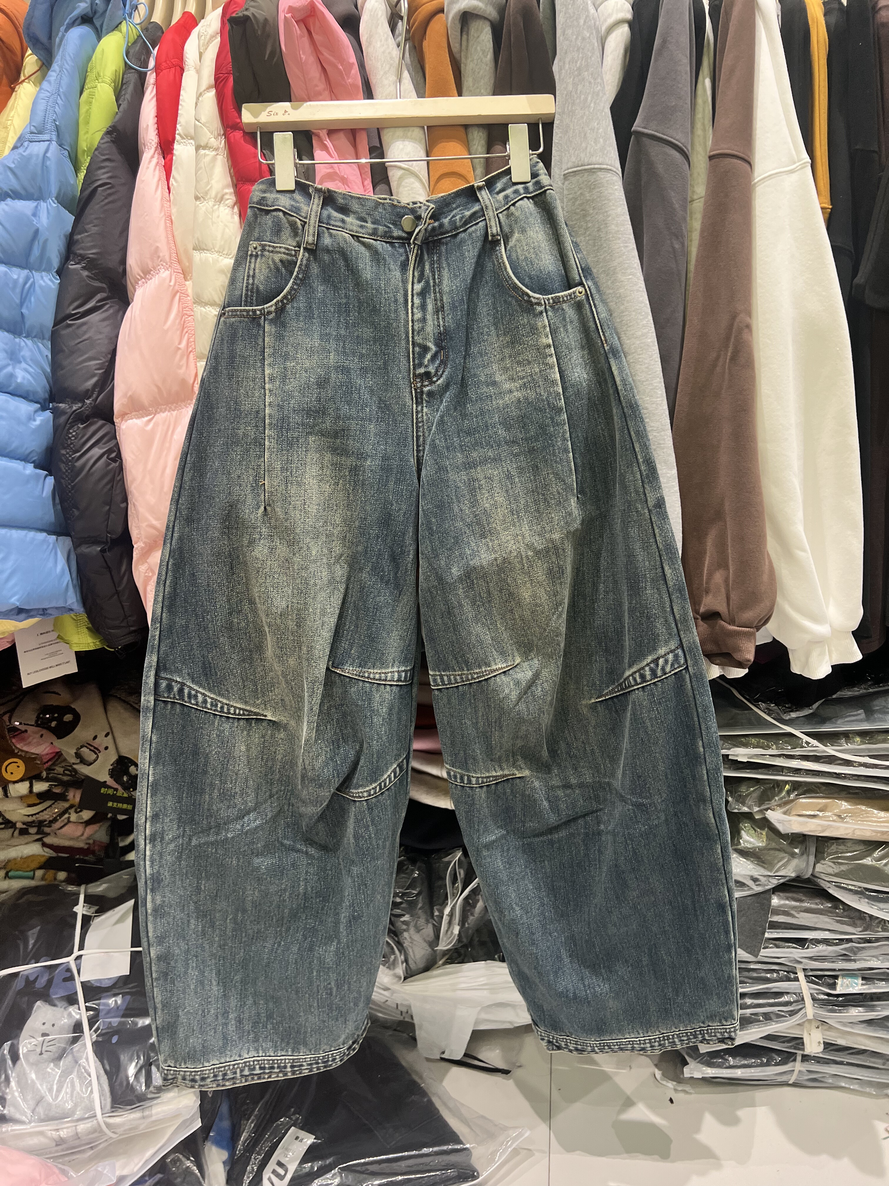 轩语xuanyu72002冬装美式复古加绒宽松大码牛仔裤女男友弯刀裤潮