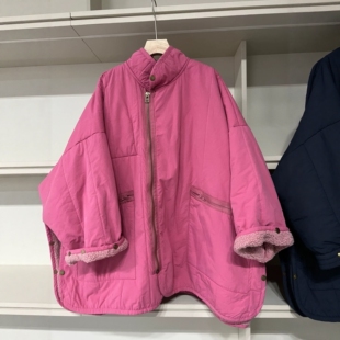 WE家464138冬装韩版宽松大码慵懒风仿羊羔毛绒棉服外套中长款棉衣