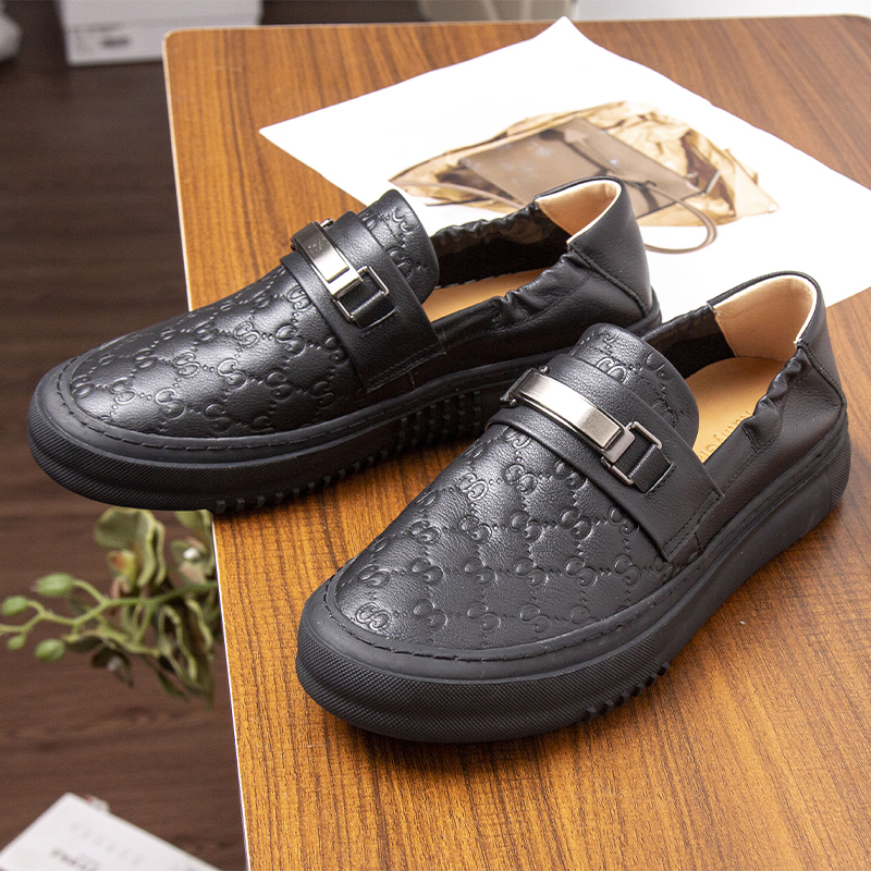 黑色广州鞋豆豆鞋乐福鞋