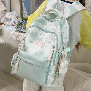 2025新款书包ins小众初中女生高中生高颜值绿色女大容量双肩包