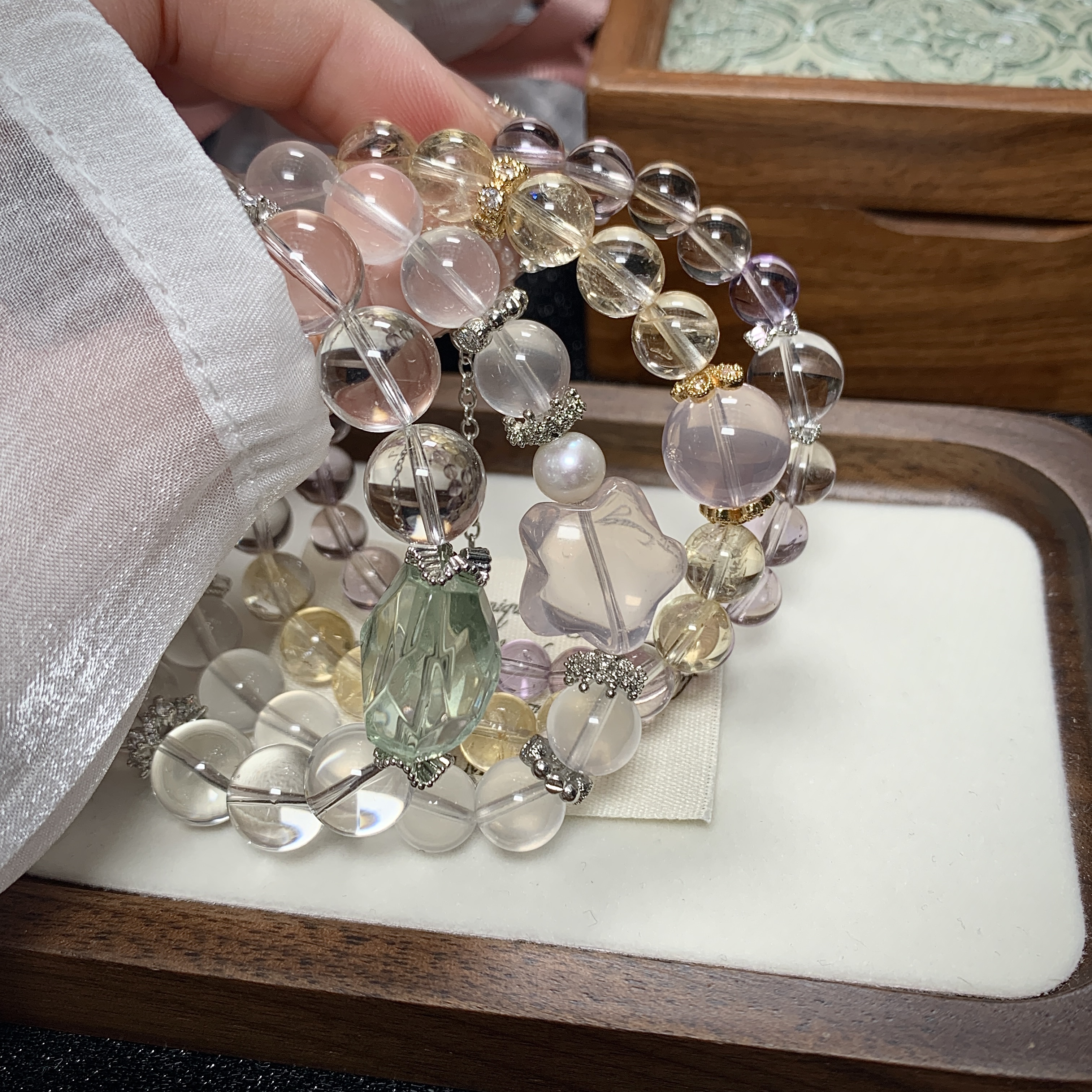 皮皮pipi｜孤品天然水晶设计款手串白水晶紫黄晶黄水晶紫水晶手链