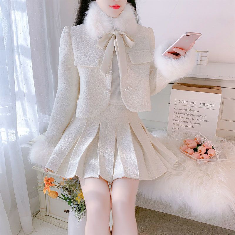 红色小香套裙冬款复中式