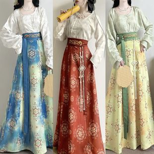 辰之美原创汉服女(吟秋)唐制唐褙印花圆领衫中式刺绣齐腰秋套装