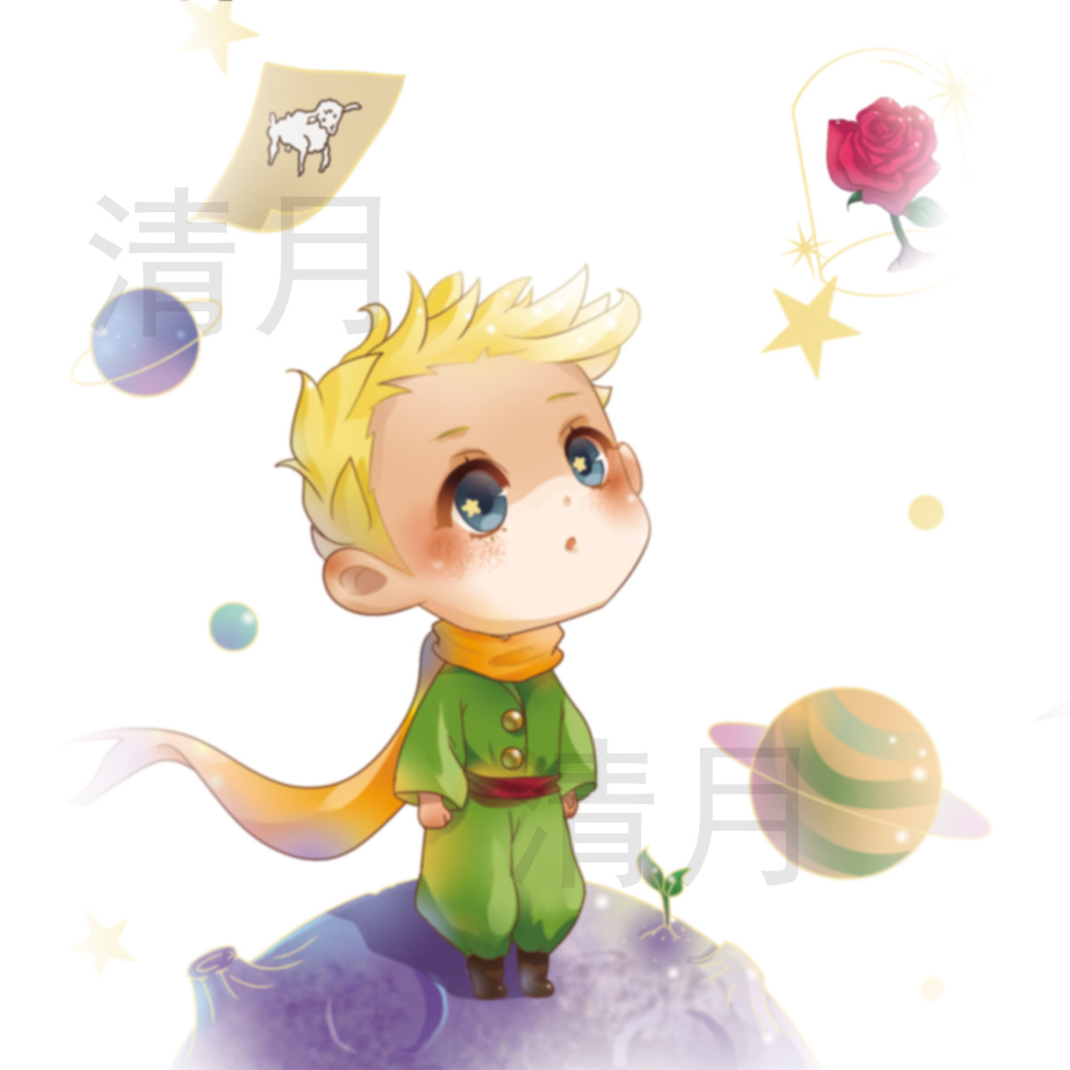 小王子烫金和纸胶带离型纸原创手绘可爱卡通贴纸手账装饰玫瑰狐狸