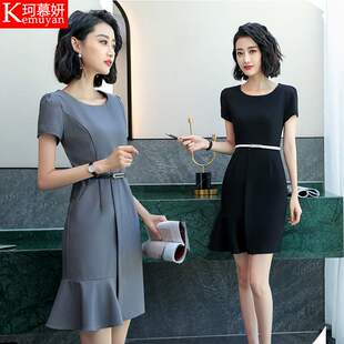 职业连衣裙女夏装时尚气质女神范衣服收腰显瘦美容院珠宝店工作服