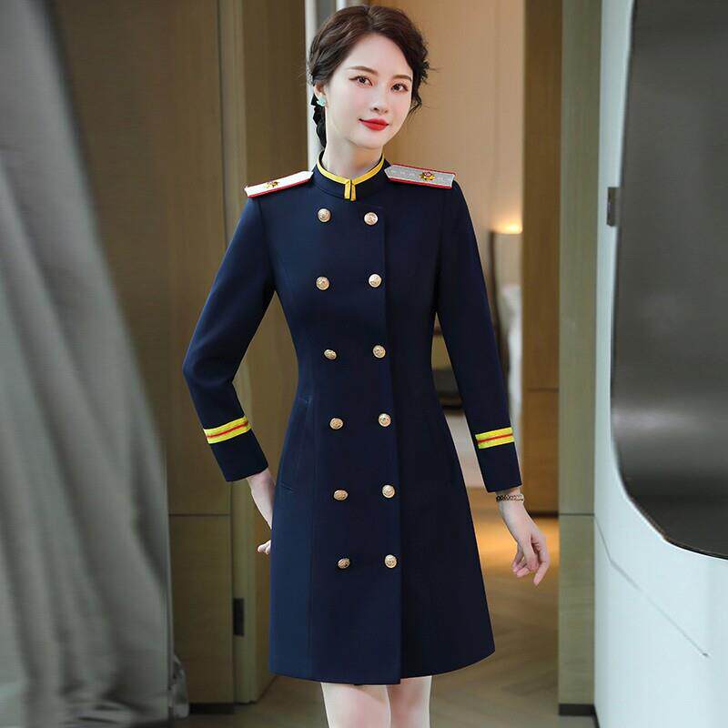 军鼓服装女款2023春秋季空姐制服双排扣军装立领连衣裙乐队演出服